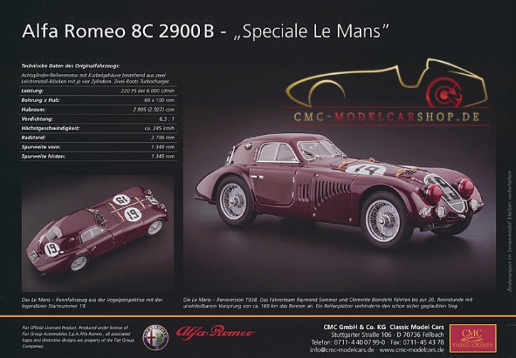 CMC modèles brochure Alfa Romeo 8C 2900B Speciale Le Mans